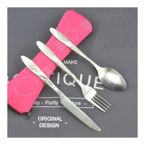 3-Piece Stainless Steel Western-Style Cutlery Set with Cloth Bag - Portable Knife, Fork, and Spoon Set (Black 1 Set) - Image 7