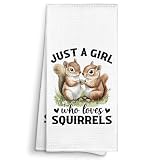 Sviojuce Just a Girl Who Loves Squirrels Kitchen Towels Decorative Gifts for Squirrels Lovers Women 16x24, Squirrel Dish Towel Cloths Dishcloths Tea Towel, Funny Bathroom Kitchen Hand Towel Decor