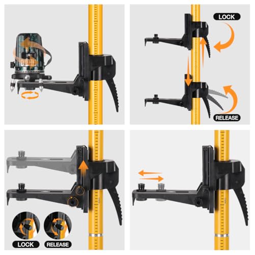 Image of 12 Ft. /3.7M Professional Lasers Level Pole with Tripod, Adjustable Telescoping Pole for Leveling Tools, Multi-functional Fine-tuning Bracket with 1 /4 inch and 5 /8 inch Thread Adapters, Includes Carrying Bag