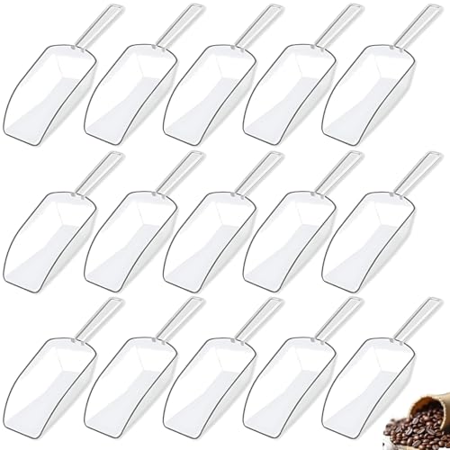 Lot de 15 pelles à farine, cuillères à glace en plastique transparent et cuillère Scoop, 13,8 cm de longueur, idéales pour la pâtisserie, le café, la...