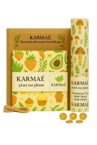 KARMAÉ Reusable Beeswax Food Wraps – 3 Pack & Roll