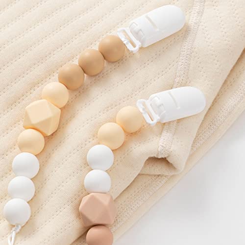 Pacifier Clip for Baby Boys Girls 4 Pack, Edible Grade Silicone Pacifier Holder Flexible Plastic Clips for Baby Birthday Gift for Sleeping Baby
