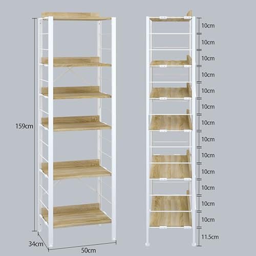 XINYF【広げるだけで組立簡単】スチールラック 棚板の連結で使い方は自由自在 連結 可動棚 オープンシェルフ ラック 6段 幅:50CM 奥行:34CM オーク [2]