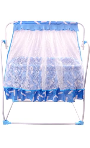 Image of Premium New Born Baby Sleep Swing Cradle /Jhula /Palna /Bed /Baby Bedding with Mosquito Net and Cradle for 0-13 Months (Blue)