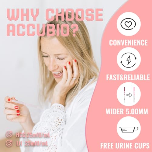 ACCUBIO 50 Ovulation and 20 Pregnancy Test Strips Combo Kit, Over 99% Accurate Fertility Test, 5mm LH and HCG Predictor Kit, with 70 Free Urine Cups