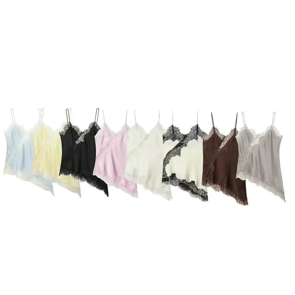QXDZSW - Canottiera da donna alla moda, con cuciture in pizzo, orlo asimmetrico, sexy, senza schienale, estiva, per discoteca, feste, serate, chic