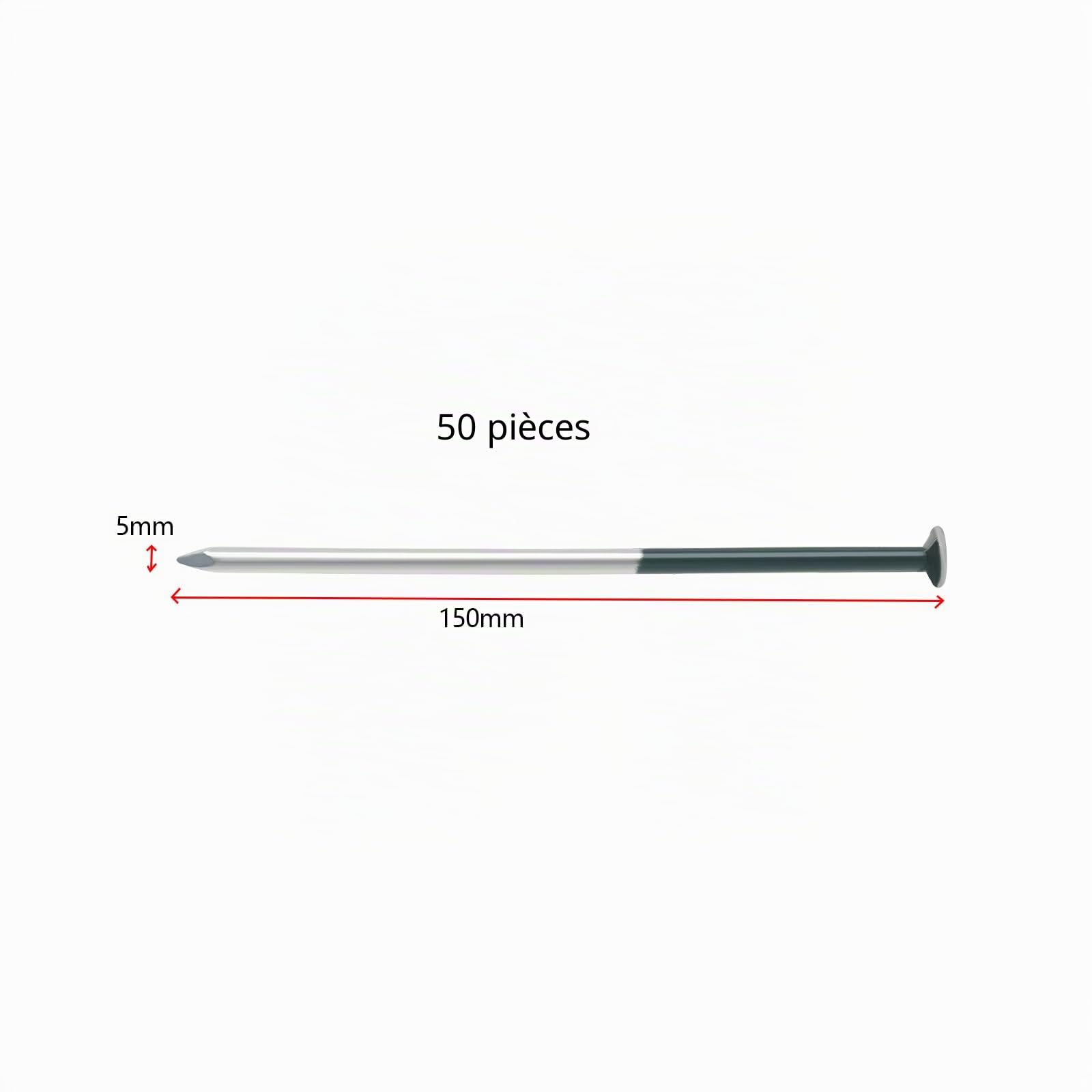 Lot de 50 clous à tête ronde galvanisés pour gazon artificiel Vert foncé 5 mm x 150 mm