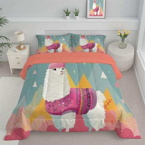ANALTIRCE Trapunte Invernale Alpaca Cartoni Animati Super Soffice in Microfibra 4 Stagioni Piumone 200x200cm Di Montagne Geometriche Piumoni Traspirante Quattro Lavabile con 2 Federe, Verde