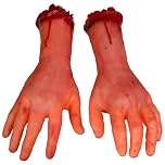 Fake Human Arm Hands Bloody Dead Body Parts for Haunted House Lawn Yard Garden Decorations, 2-Pieces (Left and Right)