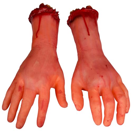 Gefälschte Arme, Hände und Finger, blutige menschliche Hände, Leichenstücke, Halloween-Dekorationen für Spukhaus, 2 Stück (Links und rechts) Hands