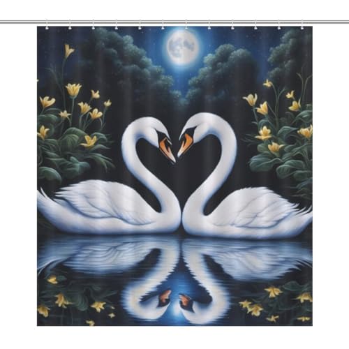 Rideau de douche cygne en tissu polyester lavable imperméable 168x183cm - 7