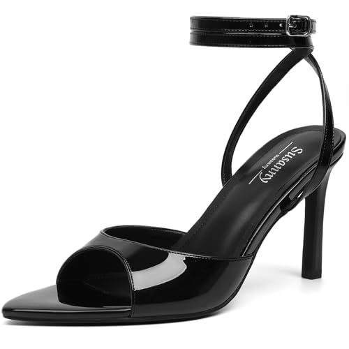Image of Susanny High Heels for Women Pointed Open Toe Strappy Chunky Block Heels Ankle Strap Stiletto Kitten Heeled Sandals Wedding Bridal Party Prom Sexy Dress Shoes
