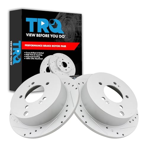TRQ Rear Performance Brake Rotors Set Premium G-Coated Cross Drilled & Slotted Compatible with 2001-2006 Hyundai Santa Fe 2009-2015 Tucson 2005-2016 Kia Sportage