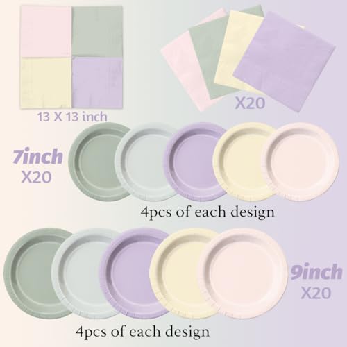 Image of CMUSKO Fairy Birthday Party Decorations - 60pcs Pink Purple Green Plates and Napkins for Spring Wildflower Butterfly Garden Tea Party Tableware Set
