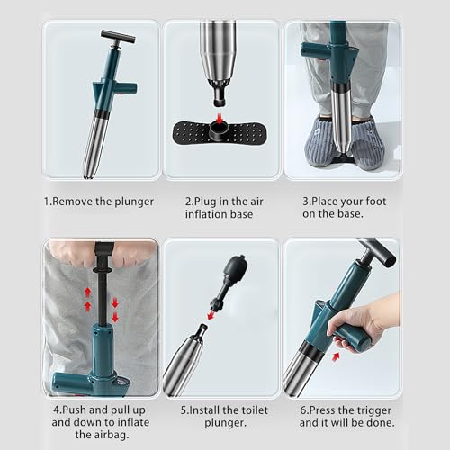 Image of High Pressure Toilet Plunger with Real-Time Barometer - Air Drain Blaster Gun, Multi-Drain Unclogger for Toilets, Sinks, Bathroom Floors, and Plumbing Clogs Stainless Steel