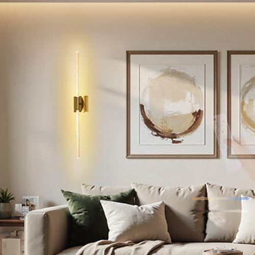 Aplique de pared LED de acrílico largo con acabado oro elegante de 60 cm