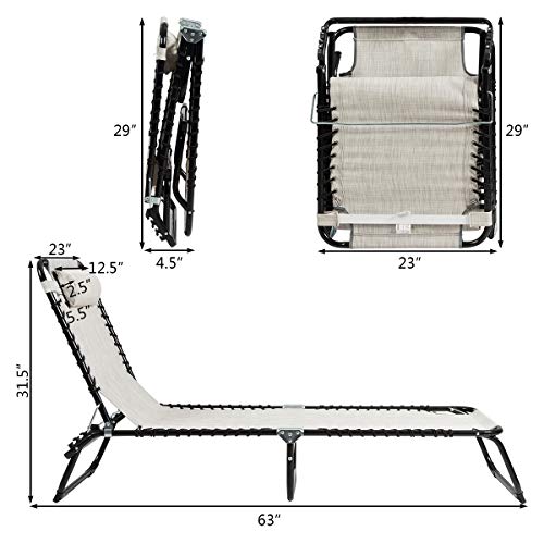 Giantex Patio Chaise Lounge Chair Foldable W/ 4 Adjustable Positions And Detachable Pillow Outdoor Beach Chair For Yard,Pool Sunbathing Seat Recliner(1, Grey) #TOP5