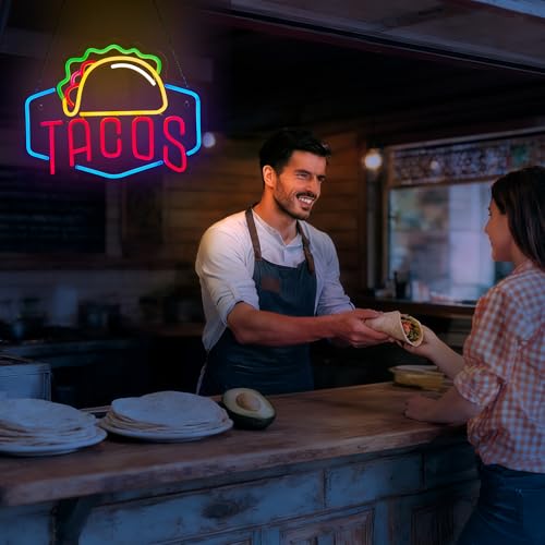 Image of Tacos Neon Sign for Wall Decor, Taco Open LED Neon Signs Lights for Mexican Restaurant Pizzeria Kitchen Restaurant Coffee Bar Party Pub Decoration and Shop Decoration Gift, USB Powerd