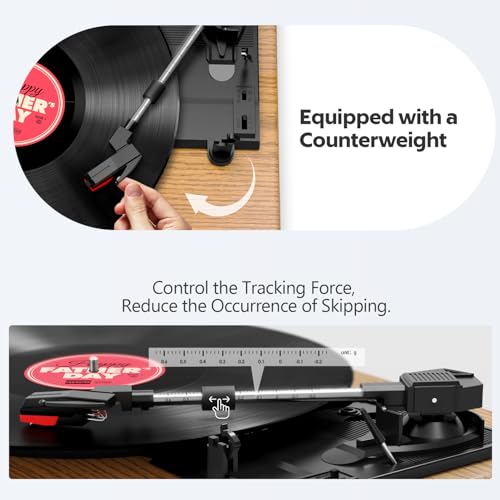Record Player, FYDEE Vinyl Record Player with Built-in Speakers, Turntable for Vinyl Records, Belt-Drive 3-Speed (33/45/78 RPM) LP Vinyl Player, Supports Headphone Jack, AUX IN, RCA - Natural Wood