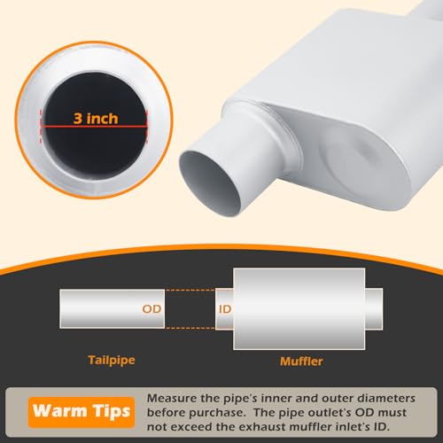 Image of A-KARCK Universal Exhaust Muffler 3 inch Offset Inlet 3 inch Dual Outlet, 13 inch Overall Length Aluminized Steel Aggressive Sound Race Muffler for Cars, Trucks