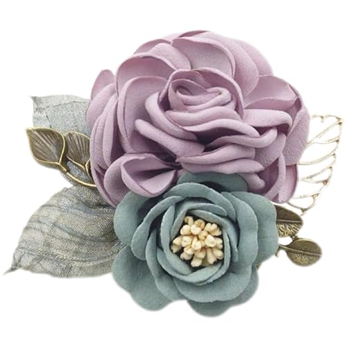 Image of Elegant Rose Flower Brooch Pin for Women Handmade Imitation Crystal Pearl Fabric Flower Lapel Pin Dress Suit Accessories for Wedding Party Gentleman's Essentials Bridal Jewelry Bridesmaid Gifts
