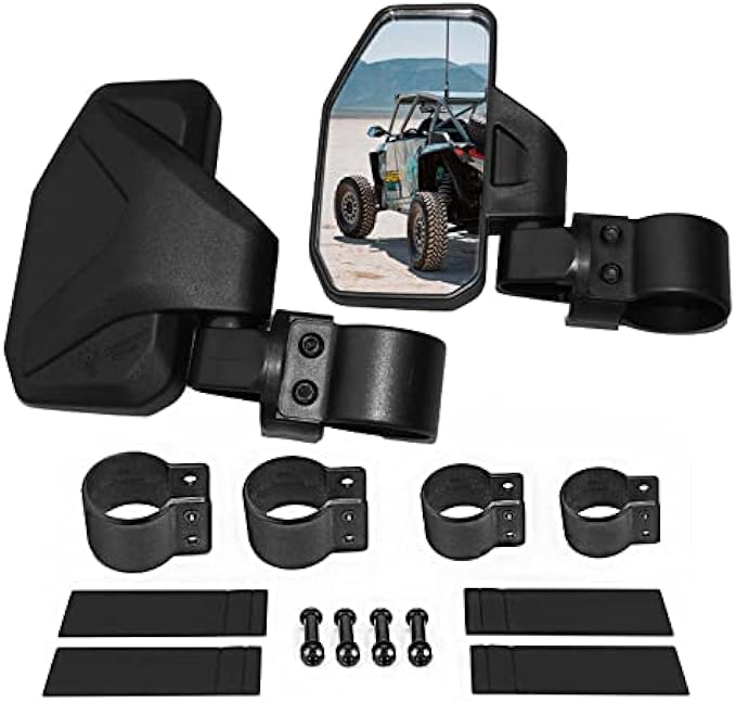 Chupacabra Offroad UTV Side Mirror Kit (2 Pack) Fits 1.6"- 2" Round Roll Cage Bar, Side UTV Mirrors w/Break Away & Adjustable Design - High Impact Shatter Proof Tempered Glass (Driver/Passenger Side)
