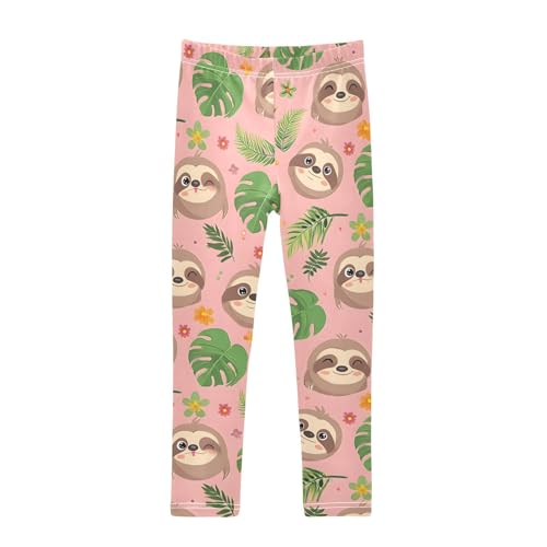 ALAZA Girls' Leggings Children's Yoga Pants Skinny Printed Dance Sloth Cute Palm Tree Comfortable 4T