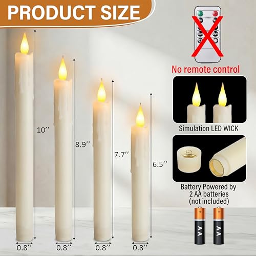Image of 48 Pcs 6.5 /7.5 /8.8 /10 Inch Ivory Flameless Taper Candles LED Candle Sticks Battery Operated Flickering LED Candlestick Window Plastic Candle for Wedding Halloween Christmas Decor(No Battery)