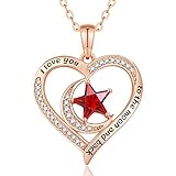 LOUISA SECRET Moon and Star Birthstone Necklaces for Women, S925 Sterling Silver Pendant Necklace, R