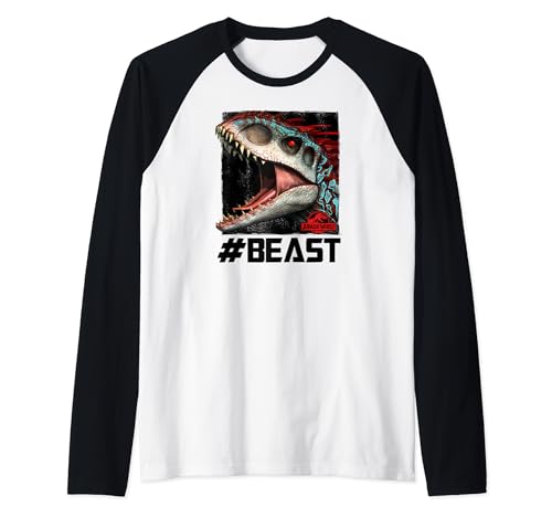 T-shirt Indominus Rex Jurassic World style baseball bicolore pour fan de dinosaures