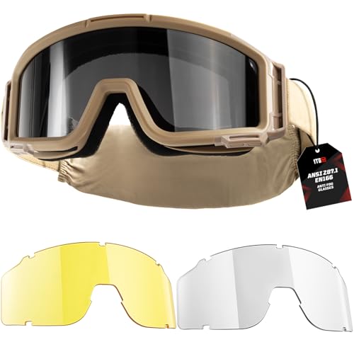 1TG Tactical Airsoft Goggles Anti Fog - Tactical Safety Glasses with 3 Impact-Resistant Lenses for Shooting, Skiing & Riding