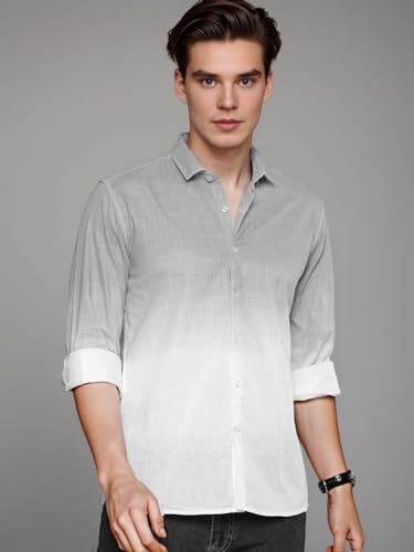 Image of IndoPrimo Men's Cotton Shirt with Full Sleeves Spread Collar Classic Style Solid Pattern Regular Fit and Standard Length
