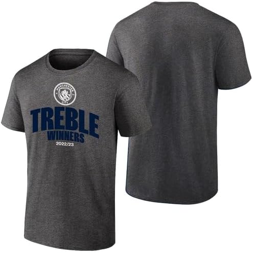 Icon Sports Officially Licensed Manchester City 2023 Treble Winners Adult Champions T-Shirts | Graphite Heather