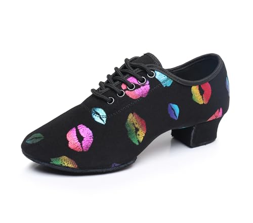 Women's Dance Shoes Colorful Lips Canvas Jazz Ballroom Practice Teaching Shoes Rhythm Latin Salsa Professional Dance Sneakers