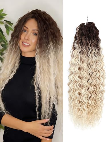 Curly Braiding Hair 300g,Ombre Blonde Balayage Ocean Wave Crochet Hair Extensions for Women,Long Synthetic Loose Deep Wave Wavy Twist Hair for Boho Braids