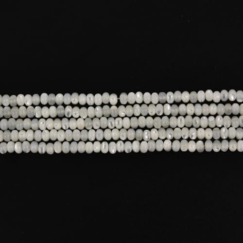 Image of HAAMIIQII Natural White Mother of Pearl Shell Beads 3x4mm Abacus Rondelle Shape Semi Precious Stone Loose Gemstone Beads for Jewelry Making Strand 15 Inch (145-148pcs)