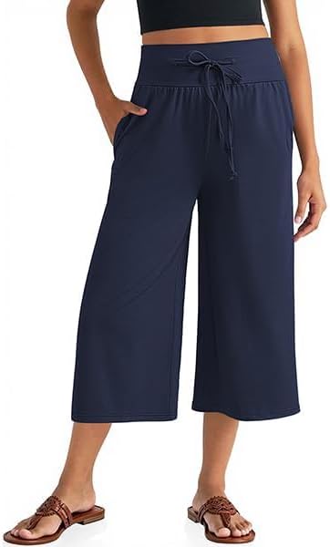 TARSE Wide Leg Cropped Palazzo Pants for Women Culottes with Pockets Summer Gaucho Pants