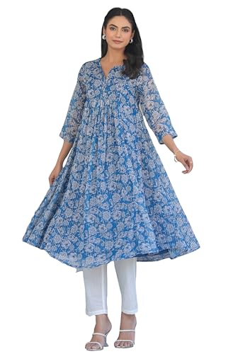 Janasya Women's Chiffon Lurex Floral Printed A-line Kurta product image 7