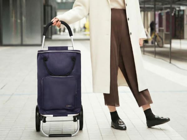 Uraban London 43 Inches Large Capacity Shopping Trolley with Wheels, Insulated Bag - Image 4