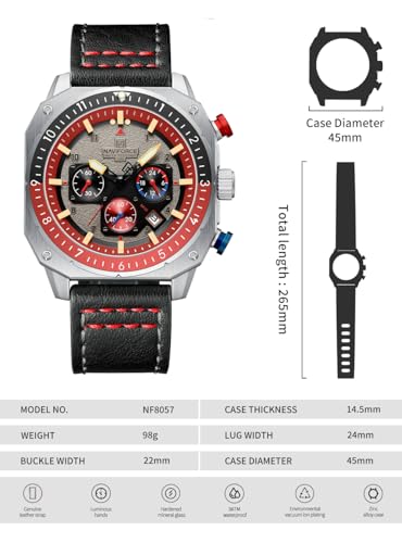 Image of NAVIFORCE NF8057 Square Vintage Military Chronograph Genuine Leather Analog Watch