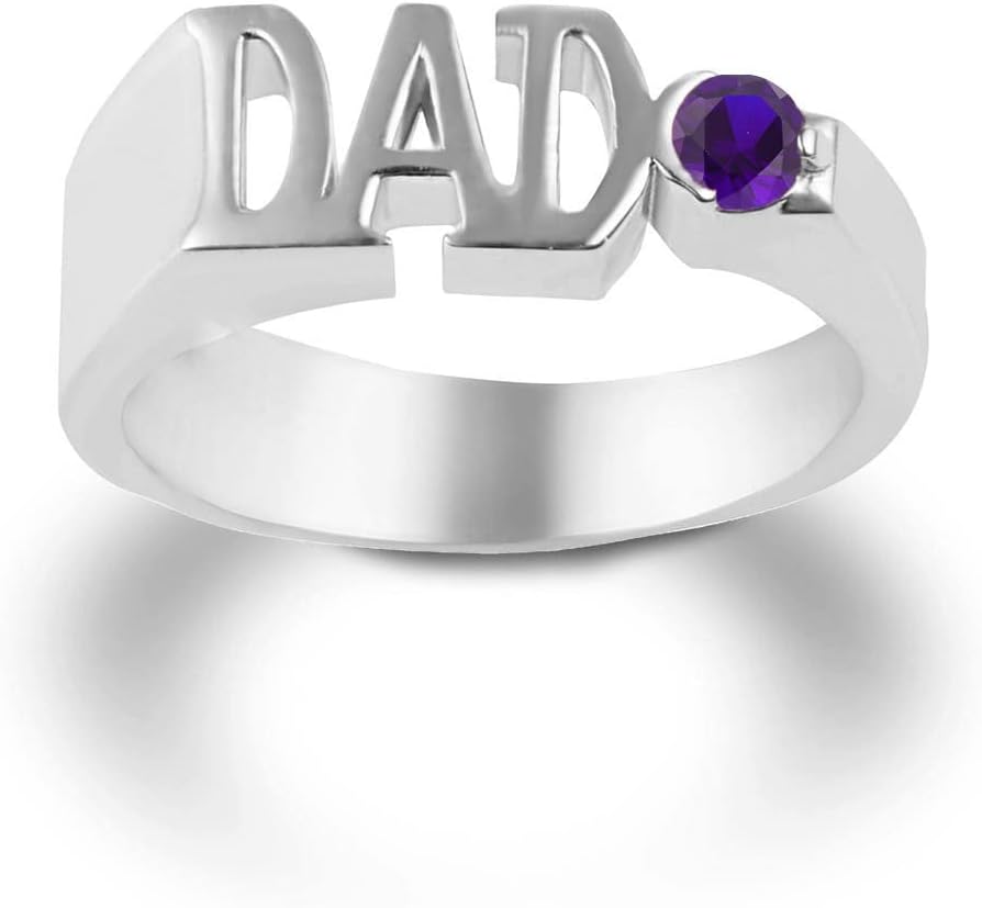 Claddagh Gold Men's Sterling Silver Personalized Birthstone Cubic Zirconia DAD Ring