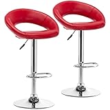 Vogue Furniture Direct Adjustable Bar Stools, Modern Cute PU Leather Swivel Barstools with Hollow Back, Airlift Counter Height Bar Chairs for Kitchen Dining Pub Cafe, Set of 2 (Red)