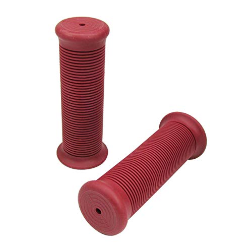 RED Ribbed Rubber Motorcycle Grips Fits 1" Handlebars Bars and Exterior Cables - Harley Bobber Chopper Cafe Racer Brat Vintage Classic Finned
