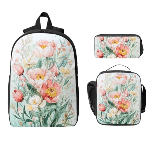 Minimalist Floral Backpacks 3 Pcs Lightweight Casual Backpack with Fun Graphic Cartoon Print for Travel Work