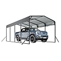 CHARMMA Heavy-Duty 12x20 FT Metal Carport with Reinforced Support Base, All-Weather Black Vehicle Shelter for Cars, Trucks, Boats & Outdoor Party Protection, Black