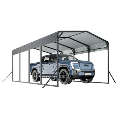 CHARMMA Heavy-Duty 12x20 FT Metal Carport with Reinforced Support Base, All-Weather Black Vehicle Shelter for Cars, Trucks, Boats & Outdoor Party Protection, Black