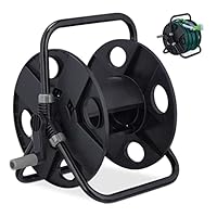 Relaxdays Schlauchtrommel, für 30 m 1/2 Schlauch, Stahl, Kunststoff, Schlauchhalter, HBT: 38 x 42 x 31 cm, schwarz/grau