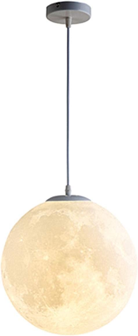 FANGLIYN Hanging Lamps, 3D Printing Moon Kids Room Light Fixture,E27 Childrens Room Decor Modern Globe Pendant Light, for Dining Room Loft Stair Restaurant Bedrooms(55cm)