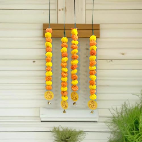 Image of Akaar Decor Artificial Marigold Flower Door Hanging with 'Ganesh Ji' | Diwali decoration items for home decor|Artificial flowers for decoration|puja decoration items for home|(L:Approx. 2.5ft)