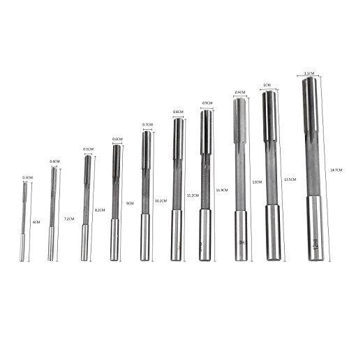 Pusokei Reamer Set, 10pcs HSS H8 Straight Shank Chucking Machine Reamer 3/4/5/6/7/8/9/10/11/12mm, Milling Cutter Tool Set for Bore Machining, Length 60mm-147mm
